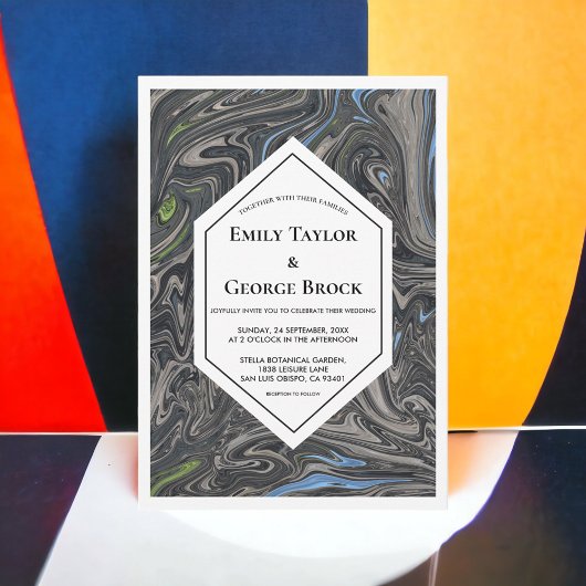 Eleganter Minimal Blue Gray Waves Abstrakt Hochzei Einladung