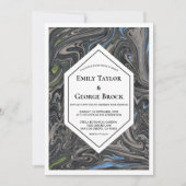 Eleganter Minimal Blue Gray Waves Abstrakt Hochzei Einladung (Vorderseite)