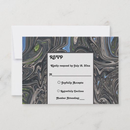 Eleganter Minimal Blue Gray Waves Abstrakt Hochzei RSVP Karte (Vorderseite)