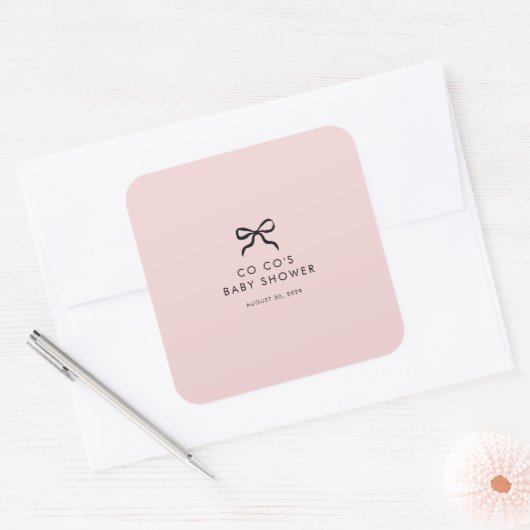 Eleganter Minimal Bow Baby Shower Square Sticker (Umschlag)