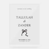 Eleganter Minimal Bow Wedding Willkommen Acrylschild (Vorderseite)
