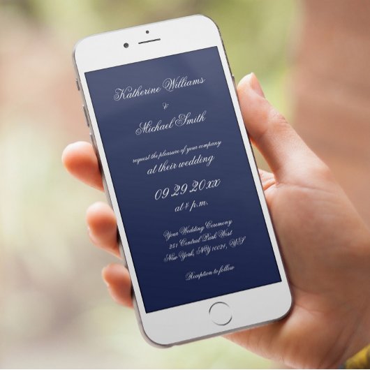 Eleganter Minimal Digital Navy Blauer Hochzeitsemp Einladung