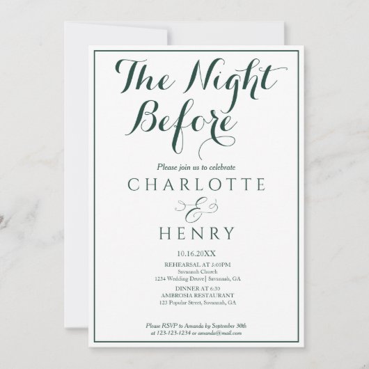 Eleganter Minimal EmeraldThe Night Before Einladung (Vorderseite)