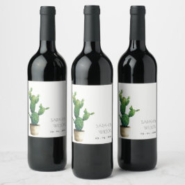 Eleganter Minimal gepotted Cactus Green Foliage Wi Weinetikett