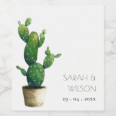 Eleganter Minimal gepotted Cactus Green Foliage Wi Weinetikett (Einzelnes Label)