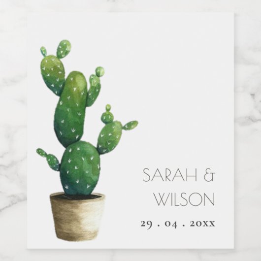 Eleganter Minimal gepotted Cactus Green Foliage Wi Weinetikett (Einzelnes Label)