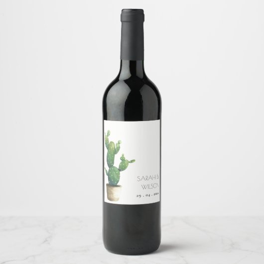 Eleganter Minimal gepotted Cactus Green Foliage Wi Weinetikett (Vorderseite)