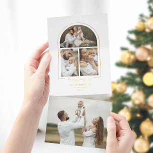 Eleganter Minimal Gold Line Arch 3-Foto All-in-One-Einladung