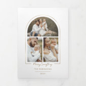 Eleganter Minimal Gold Line Arch 3-Foto Dreifach Gefaltete Karte (Cover)