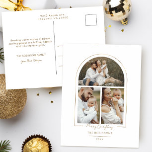 Eleganter Minimal Gold Line Arch 3-Foto Feiertagspostkarte