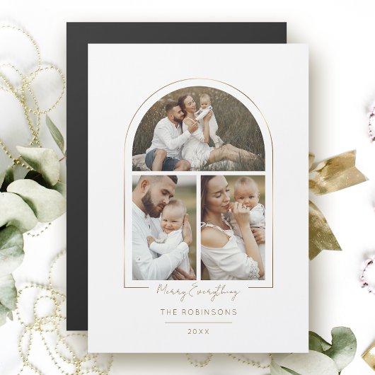 Eleganter Minimal Gold Line Arch 3-Foto Magnetkarte