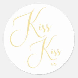 Eleganter Minimal Gold Script Schriftart Kiss Kiss Runder Aufkleber