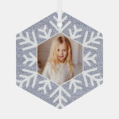 Eleganter Minimal Lila Glitzer Snowflake Foto Ornament Aus Glas (Rückseite)
