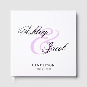Eleganter Minimal Lila Individuelle Name Hochzeit Gästebuch