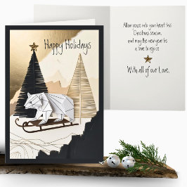 Eleganter Minimal Origami Holiday Bear Sled Forest Karte