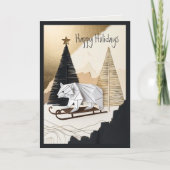 Eleganter Minimal Origami Holiday Bear Sled Forest Karte (Vorderseite)