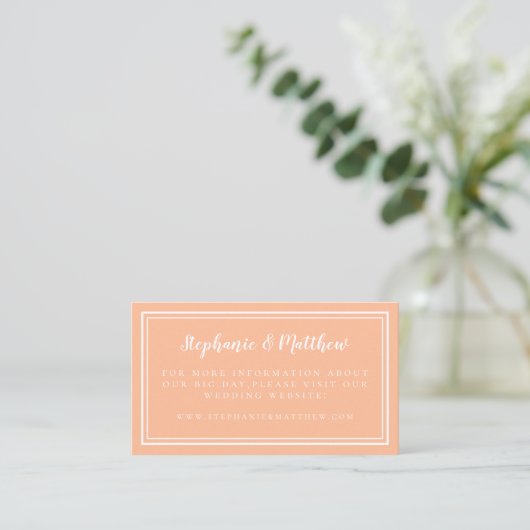 Eleganter Minimal Peach Wedding Website Informatio Begleitkarte (Stehend Vorderseite)