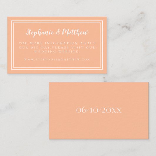 Eleganter Minimal Peach Wedding Website Informatio Begleitkarte (Vorne/Hinten)