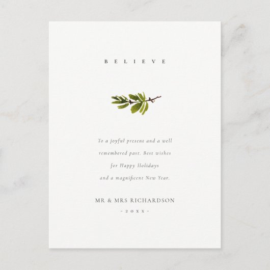 Eleganter Minimal Pine Branch Weihnachten glauben (Vorderseite)