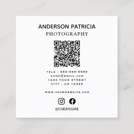Eleganter Minimal QR Code Full Foto Business Card Quadratische Visitenkarte (Rückseite)