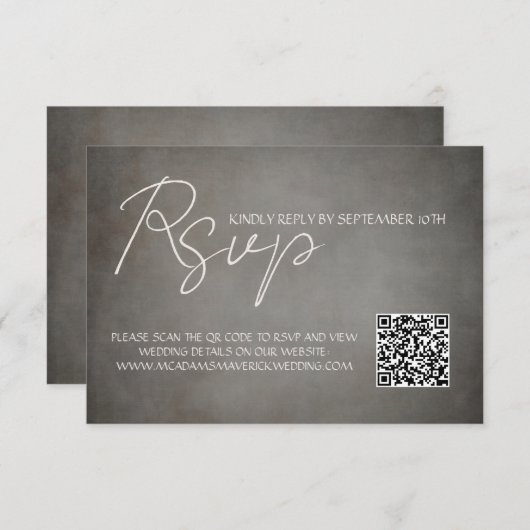 Eleganter Minimal QR Code Hochzeit RSVP Response C (Vorne/Hinten)