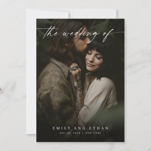 Eleganter Minimal QR Code Modernes Foto Hochzeit Einladung (Vorderseite)