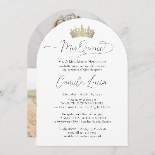 Eleganter Minimal Quinceñera 3 Foto Mis Quince Einladung (Vorne/Hinten)