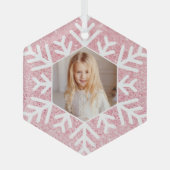 Eleganter Minimal Rosa Glitzer Snowflake Foto Ornament Aus Glas (Vorderseite)