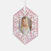 Eleganter Minimal Rosa Glitzer Snowflake Foto Ornament Aus Glas (Vorderseite Links)