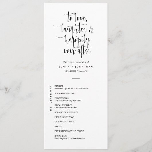 Eleganter Minimal-Script QR Code Hochzeitsflat Programm (Vorderseite)