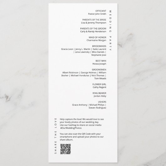 Eleganter Minimal-Script QR Code Hochzeitsflat Programm (Rückseite)