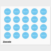 Eleganter Minimal Sky Blue Monogram Dotted Border Runder Aufkleber (Blatt)