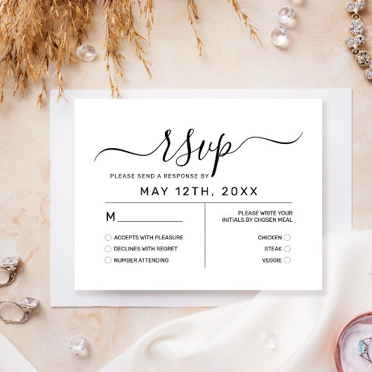 Eleganter Minimal White Black Monogram Wedding RSV RSVP Karte