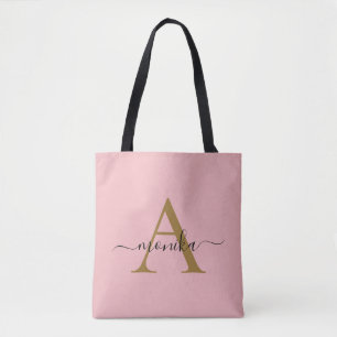 Eleganter Minimaler Blush Pink Monogram Name Tasche