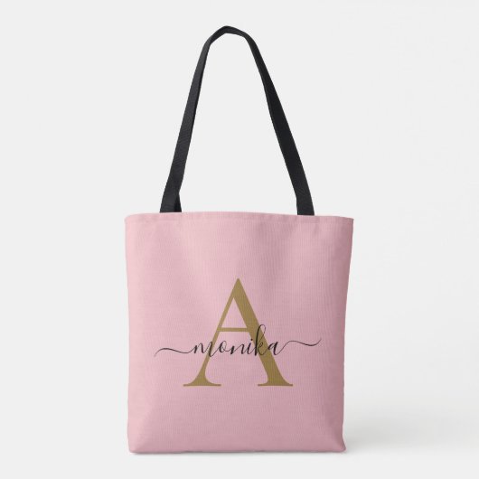 Eleganter Minimaler Blush Pink Monogram Name Tasche (Rückseite)