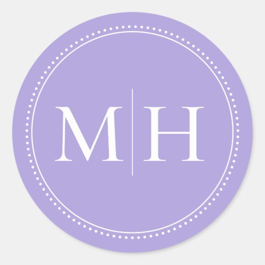 Eleganter Minimaler Lavendel Monogram Dotted Borde Runder Aufkleber (Vorderseite)