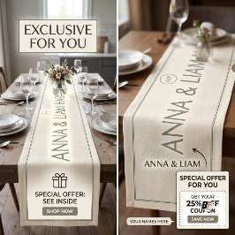 Eleganter minimaler personalisierter Hochzeitstisc Mittelgroßer Tischläufer
