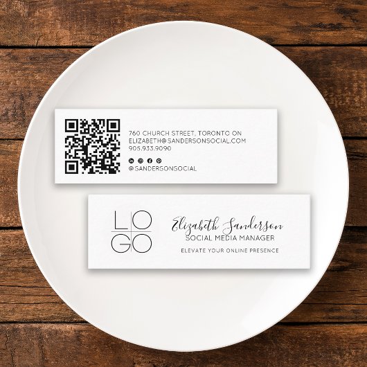 Eleganter Minimaler Script-Slim mit QR-CODE Mini Visitenkarte