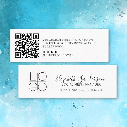 Eleganter Minimaler Script-Slim mit QR-CODE Mini Visitenkarte