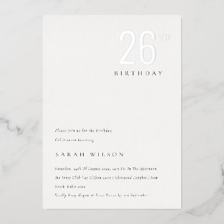 Eleganter Minimalfilm Silver jedes Alter Geburtsta Folieneinladung