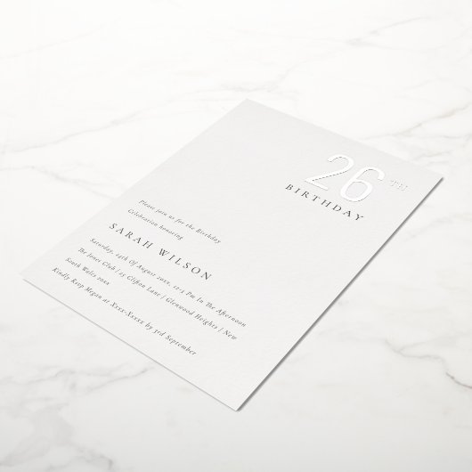 Eleganter Minimalfilm Silver jedes Alter Geburtsta Folieneinladung (Gedreht)