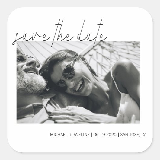 Eleganter Minimalismus ⎥ Foto Save the Date Aufkle Quadratischer Aufkleber (Vorderseite)