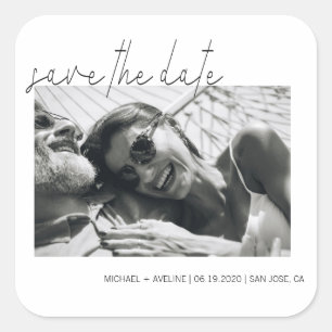 Eleganter Minimalismus ⎥ Foto Save the Date Aufkle Quadratischer Aufkleber