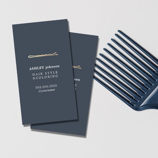 Eleganter Minimalistisch Blue Imitate Gold Friseur Visitenkarte