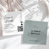 Eleganter Minimalistisch Sage Green QR-Code Quadratische Visitenkarte