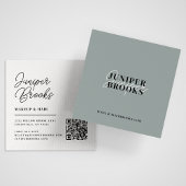 Eleganter Minimalistisch Sage Green QR-Code Quadratische Visitenkarte