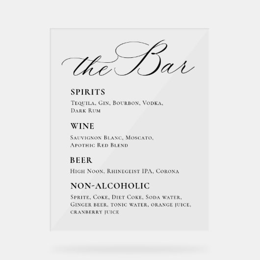 Eleganter Minimalistisch Signature Cocktail Mimosa Acrylschild (Vorderseite)