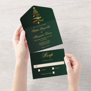 Eleganter minimalistische goldener Weihnachtsbaum  All In One Einladung