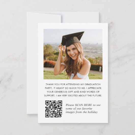 Eleganter Minimalistischer Abschluss 2 Foto QR-Cod Dankeskarte (Rückseite)