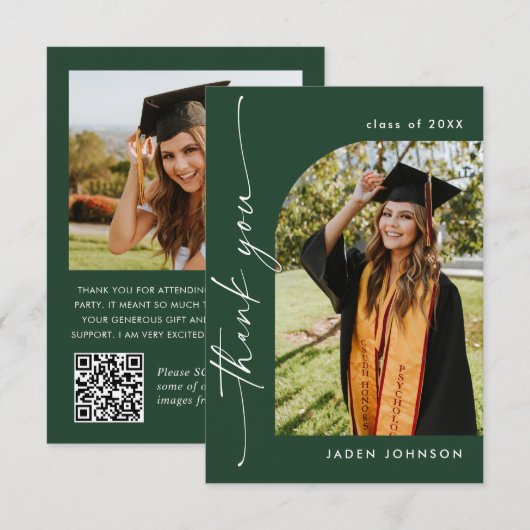 Eleganter Minimalistischer Abschluss 2 Foto QR-Cod Dankeskarte (Vorne/Hinten)